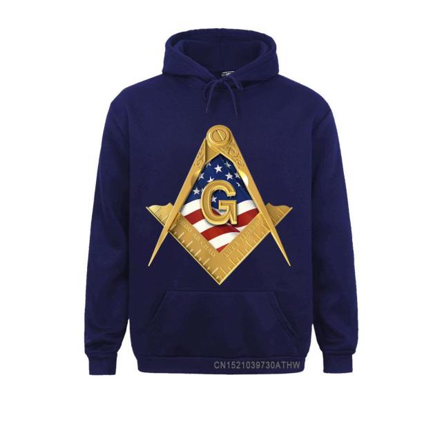 Master Mason Blue Lodge Hoodie - American USA Flag Square & Compass - Bricks Masons