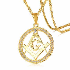 Master Mason Blue Lodge Necklace - Compass and Square G Gold - Bricks Masons