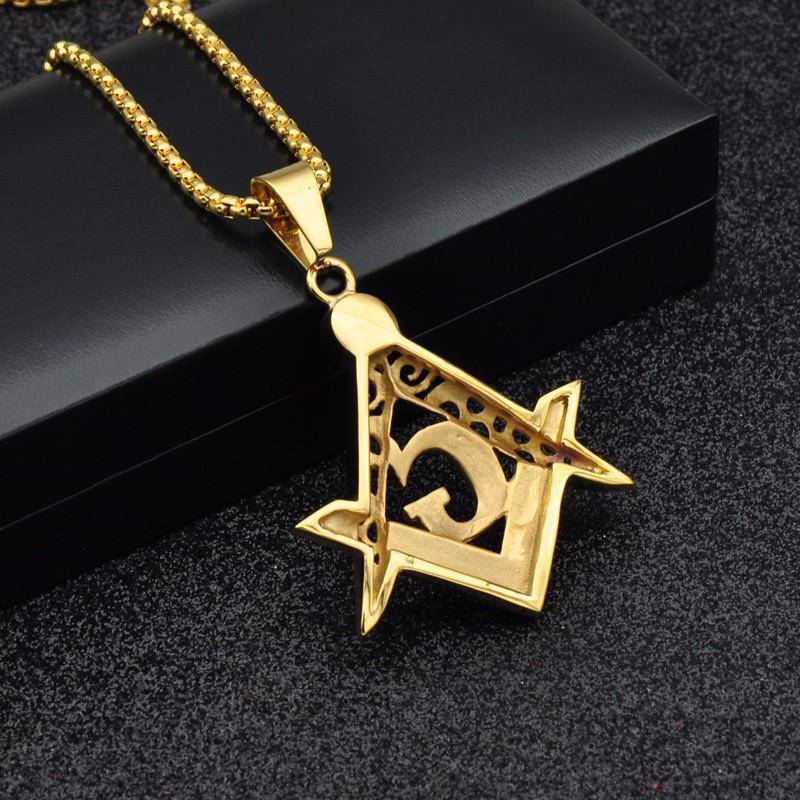 Master Mason Blue Lodge Necklace - Extra Crystal Square & Compass G - Bricks Masons