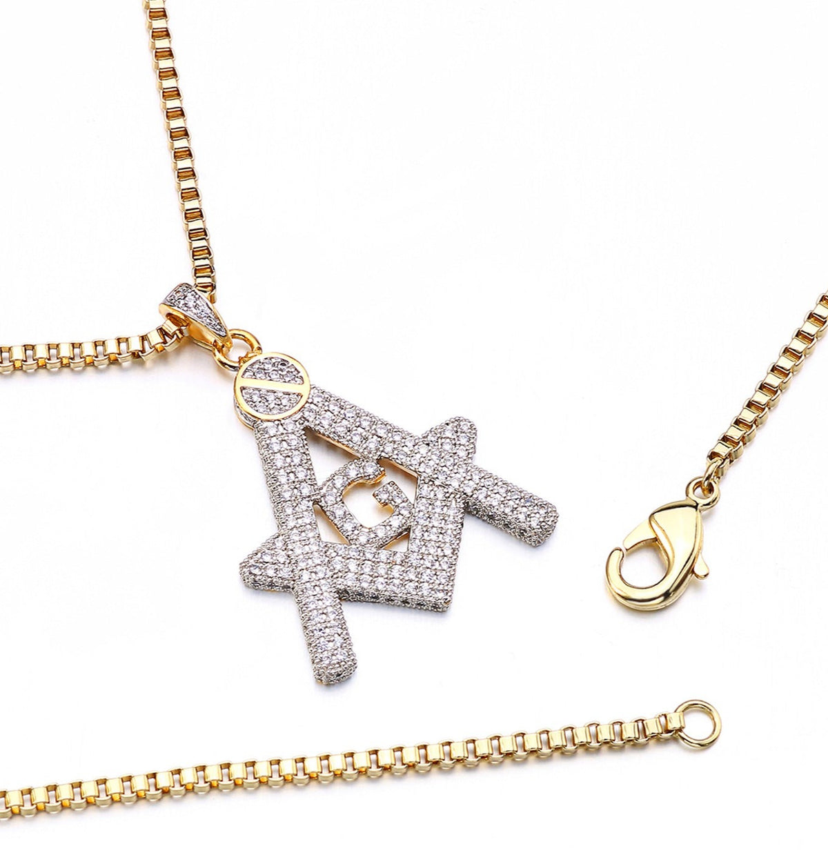 Master Mason Blue Lodge Necklace - Gold Plated Copper Zircon With Rhinestones - Bricks Masons