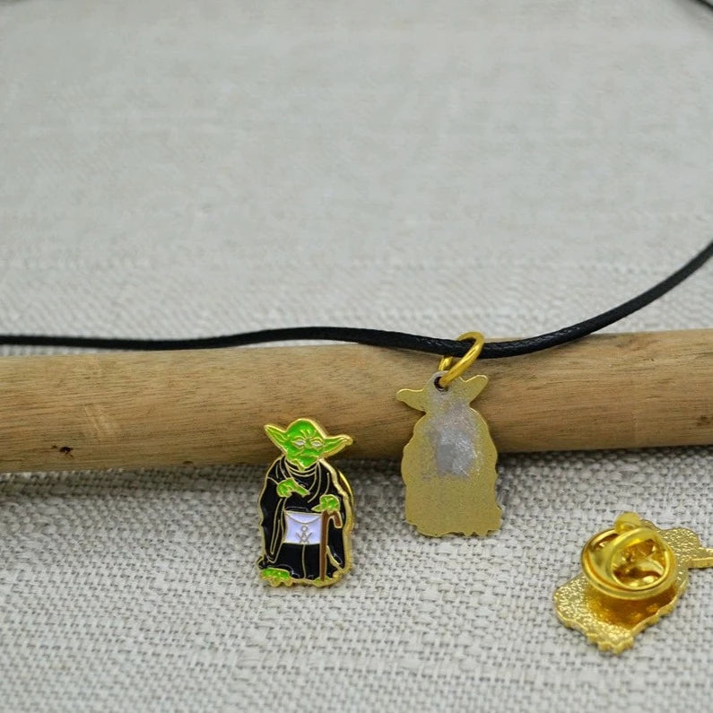 Master Mason Blue Lodge Necklace - Gold Plated Mason Apron Yoda Pendant With Leather Chain - Bricks Masons