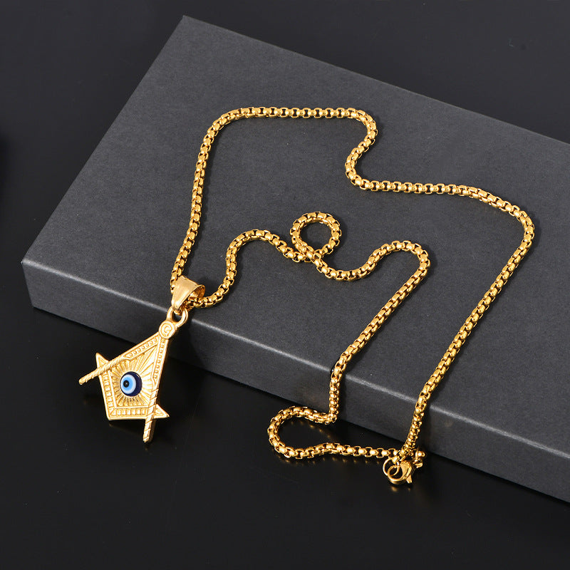 Master Mason Blue Lodge Necklace - Gold & Silver All Seeing Eye Titanium Steel Pendants - Bricks Masons