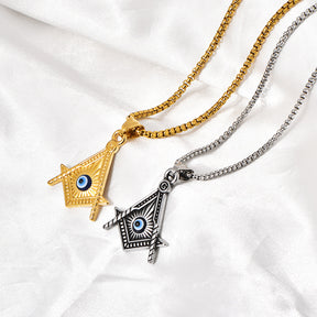 Master Mason Blue Lodge Necklace - Gold & Silver All Seeing Eye Titanium Steel Pendants - Bricks Masons