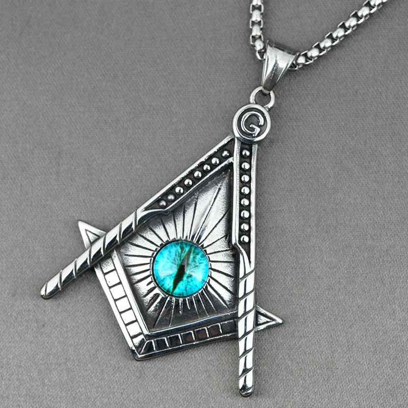 Master Mason Blue Lodge Necklace - Silver All Seeing Eye Titanium Steel Pendant - Bricks Masons