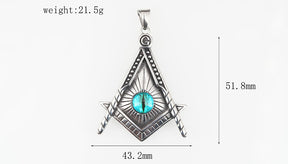 Master Mason Blue Lodge Necklace - Silver All Seeing Eye Titanium Steel Pendant - Bricks Masons