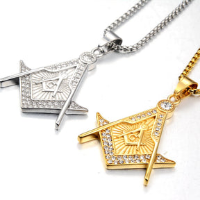 Master Mason Blue Lodge Necklace - Silver & Gold Double Square And Compass G - Bricks Masons