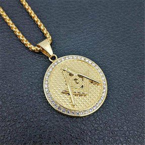 Master Mason Blue Lodge Necklace - Square Compass G Zirconia - Bricks Masons
