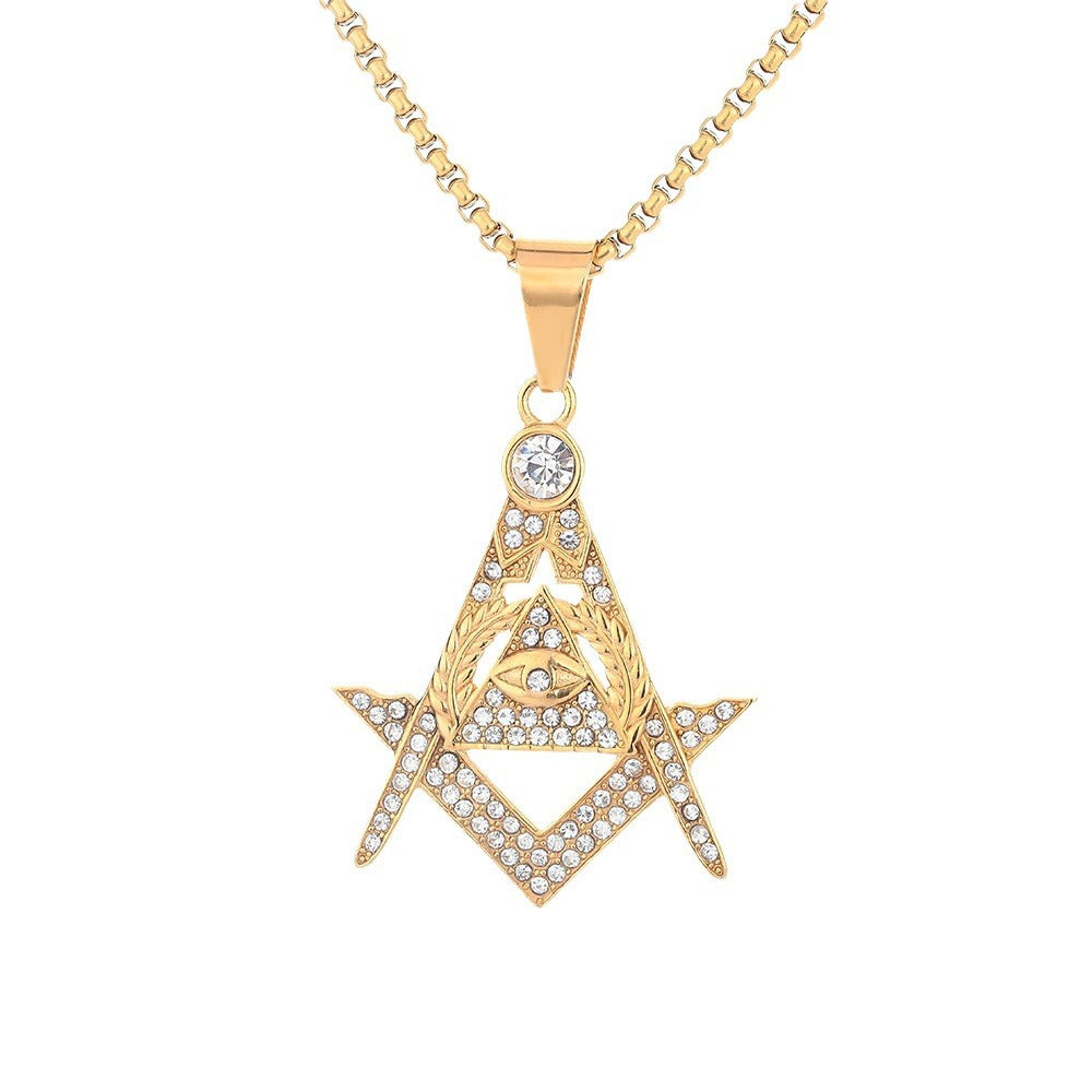 Master Mason Blue Lodge Pendant - Eye Of Providence Iced Out In Gold - Bricks Masons