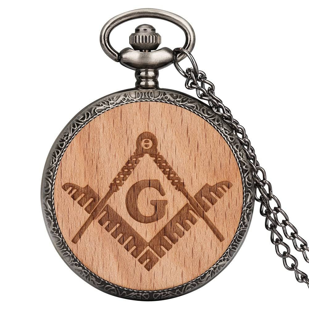 Master Mason Blue Lodge Pocket Watch - Silver Alloy Square and Compass G (Walnut/Beech Colors) - Bricks Masons