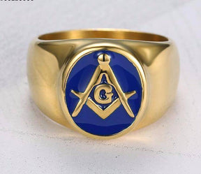 Master Mason Blue Lodge Ring - Gold & Blue Stainless Steel - Bricks Masons