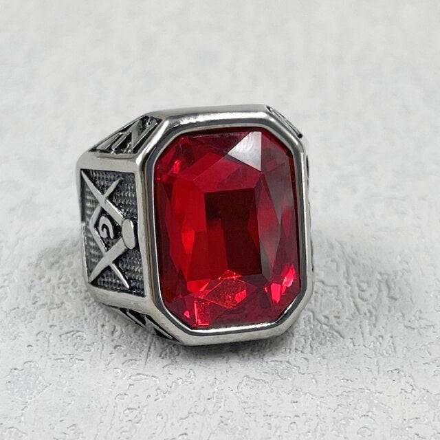 Master Mason Blue Lodge Ring - Large Stone Various Colors - Bricks Masons