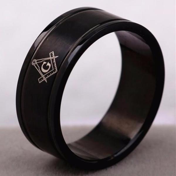 Master Mason Blue Lodge Ring - Le Baiser Black Stainless Steel - Bricks Masons