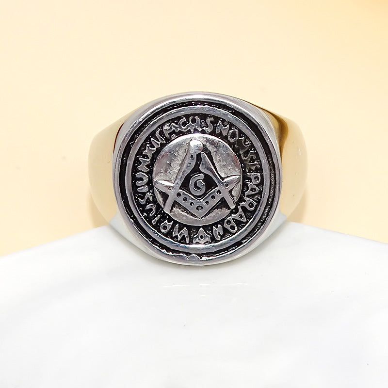 Master Mason Blue Lodge Ring - Silver Square & Compass G Retro Ring - Bricks Masons