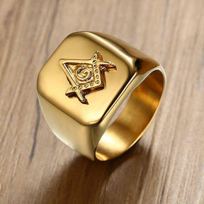 Master Mason Blue Lodge Ring - Square Compass G Gold Color - Bricks Masons