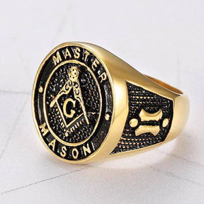 Master Mason Blue Lodge Ring - Stainless Steel Gold Color - Bricks Masons