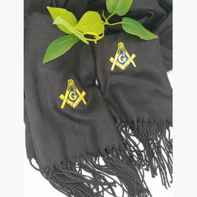Master Mason Blue Lodge Scarf - Black Embroidery Cashmere - Bricks Masons