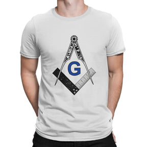 Master Mason Blue Lodge T-shirt -  Black White Blue Polyester Square & Compass G - Bricks Masons