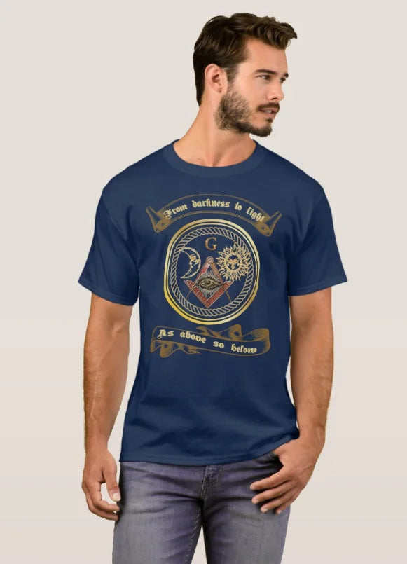 Master Mason Blue Lodge T-Shirt - Cotton O-Neck From Darkness To Light - Bricks Masons