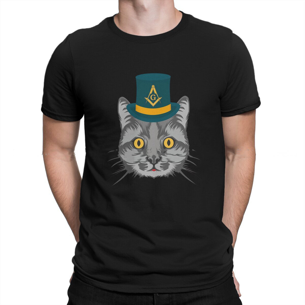 Master Mason Blue Lodge T-Shirt - Polyester Cat Design - Bricks Masons
