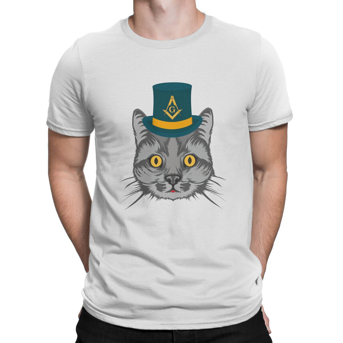 Master Mason Blue Lodge T-Shirt - Polyester Cat Design - Bricks Masons