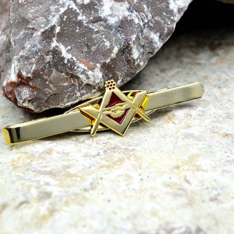 Master Mason Blue Lodge Tie Bar - Handshake Golden - Bricks Masons
