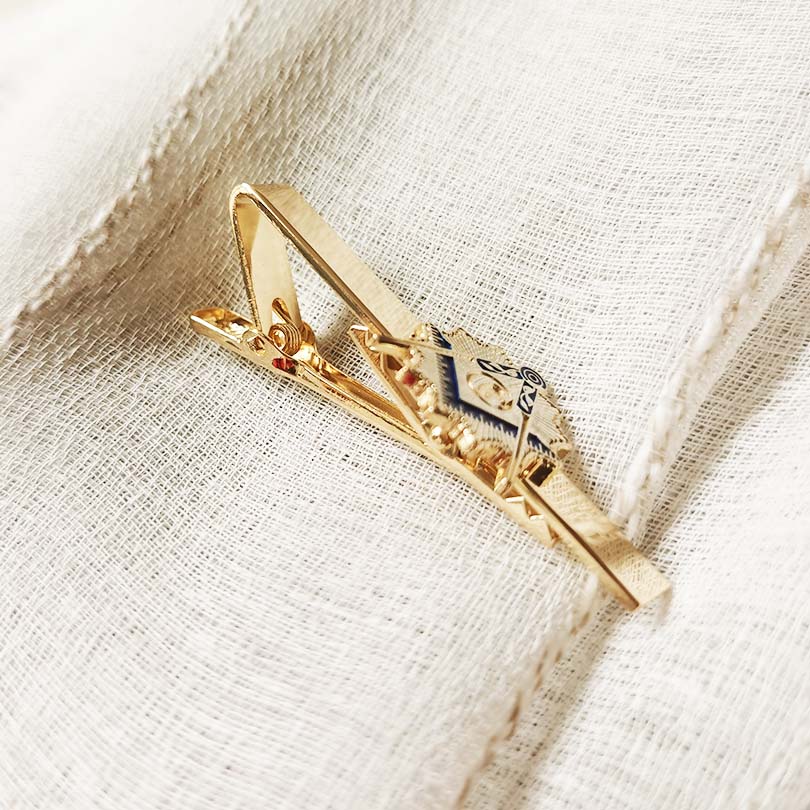 Master Mason Blue Lodge Tie Clip - Gold With Flaming Square and Compass G - Bricks Masons