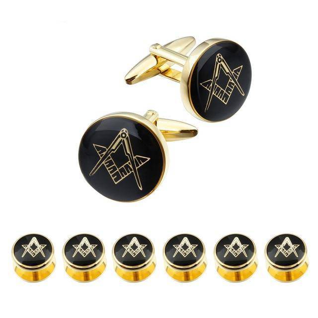 Master Mason Blue Lodge Tuxedo Stud - Black Enamel 6 Studs Set - Bricks Masons