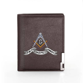 Master Mason Blue Lodge Wallet - Faith Hope Charity Black and Brown - Bricks Masons