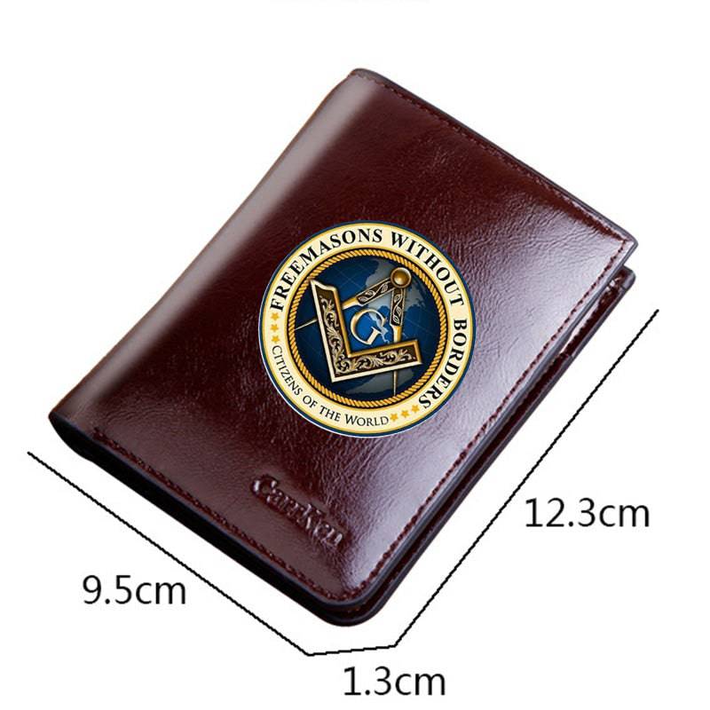 Master Mason Blue Lodge Wallet - Freemasons Without Borders Genuine Leather Black/Coffee - Bricks Masons