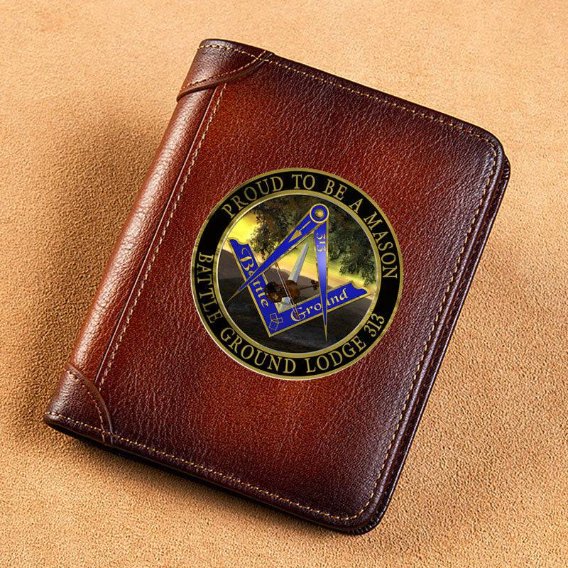 Master Mason Blue Lodge Wallet - GENUINE LEATHER Antique Proud To Be A Mason Battle Ground Lodge 313 - Bricks Masons