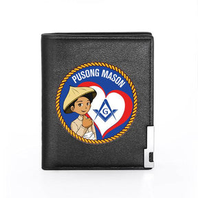 Master Mason Blue Lodge Wallet - Pusong Mason Square and Compass G and Credit Card Holder (Black & Brown) - Bricks Masons