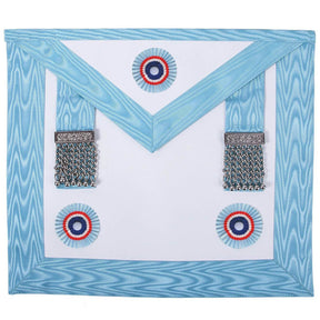 Master Mason Emulation Rite Apron - Turquoise Moire with Three Rosettes - Bricks Masons