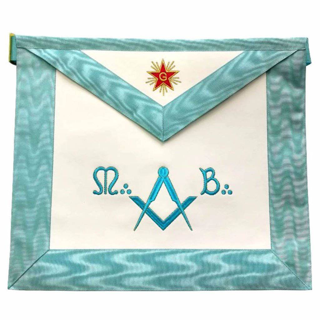 Master Mason French Rite Apron - Sky Blue Silk & Moire - Bricks Masons