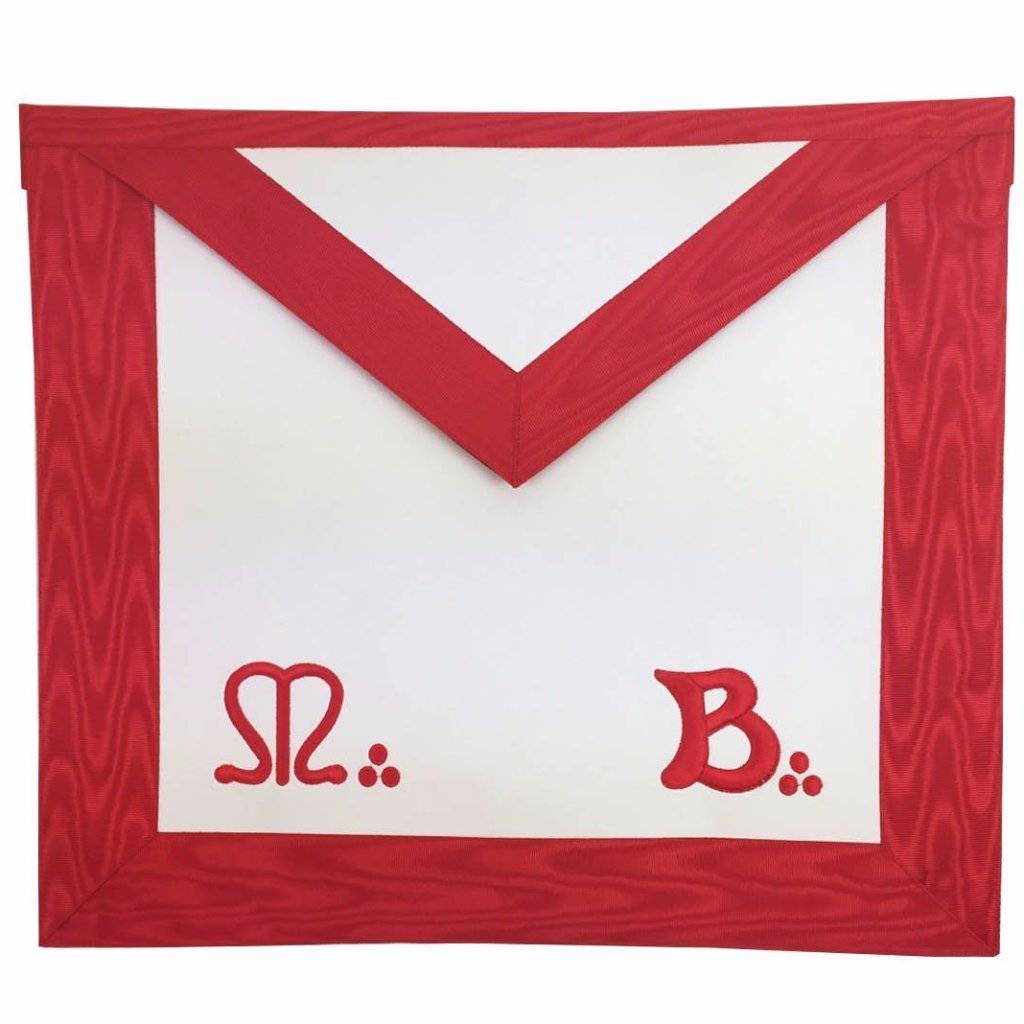 Master Mason Scottish Rite Apron - White & Red Moire with Fringe - Bricks Masons