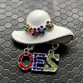 OES Brooch - White & Silver Metal - Bricks Masons