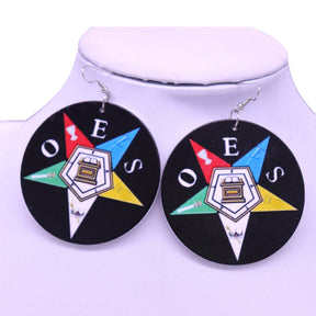 OES Earring - Painted Natural Wood - Bricks Masons
