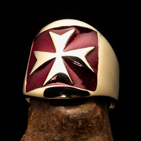 Order of Malta Ring - Red & Gold Solid Brass With Cross - Bricks Masons