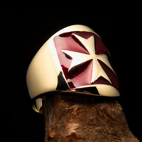 Order of Malta Ring - Red & Gold Solid Brass With Cross - Bricks Masons