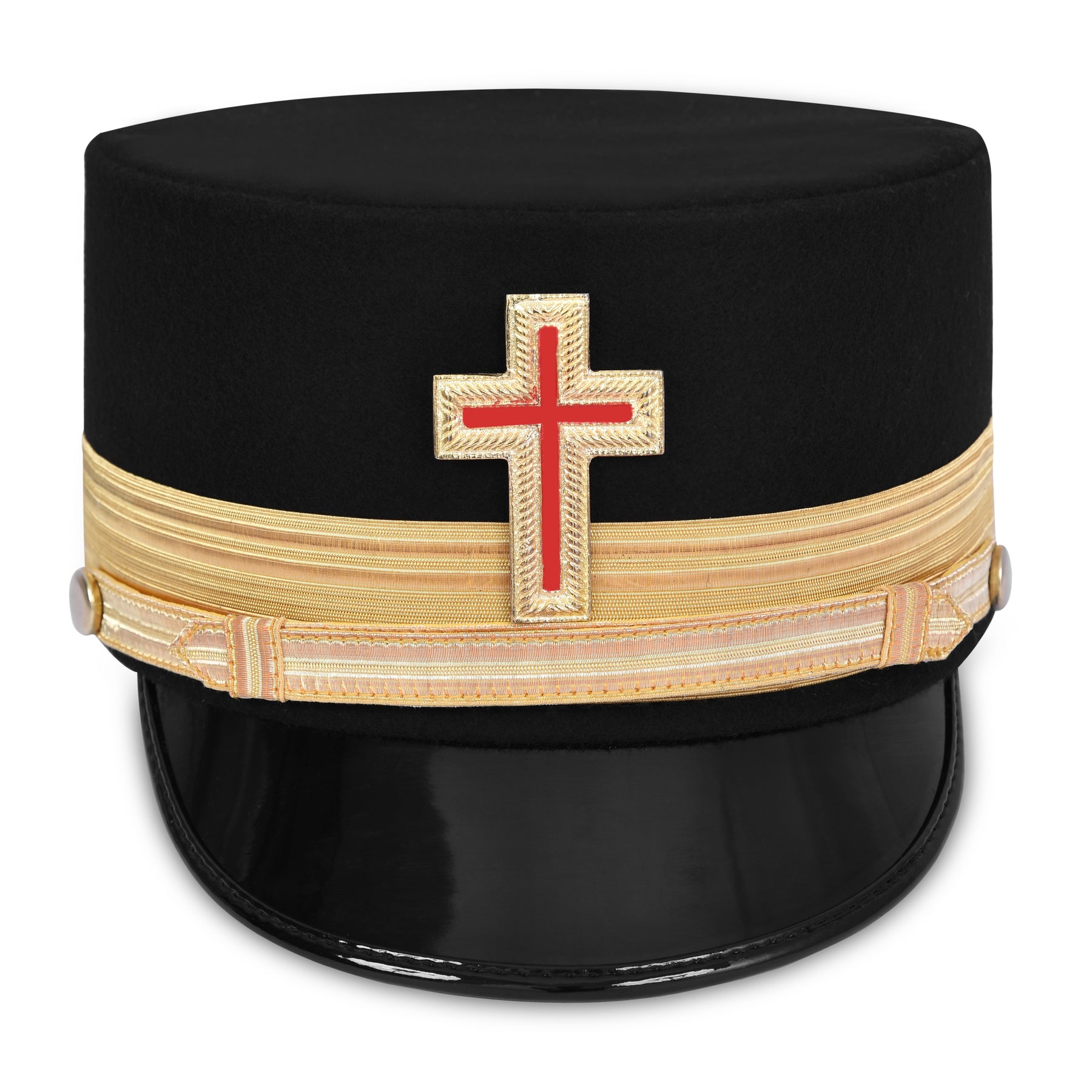 Past Commander Knights Templar Commandery Fatigue Cap - Gold Metal Embroidered with Vinework - Bricks Masons