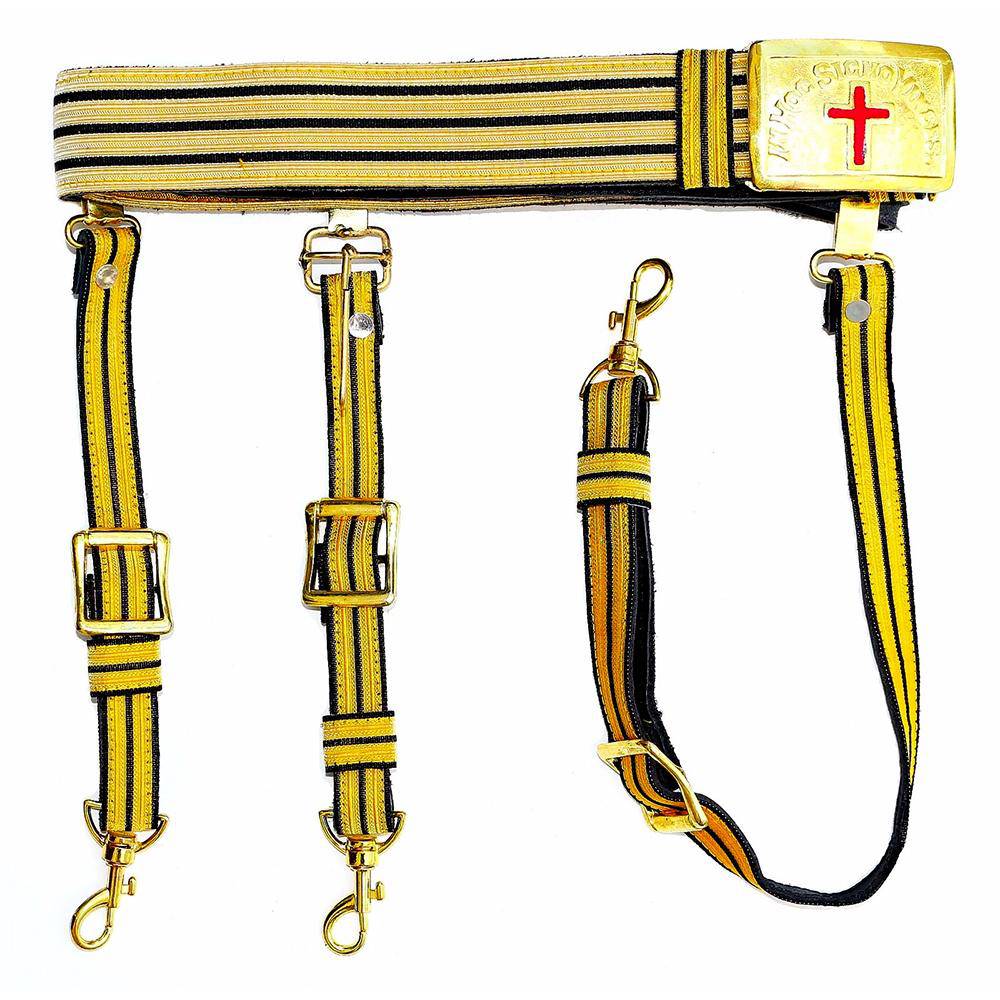 Past Commander Knights Templar Regalia Belt - Black & Gold Lace - Bricks Masons