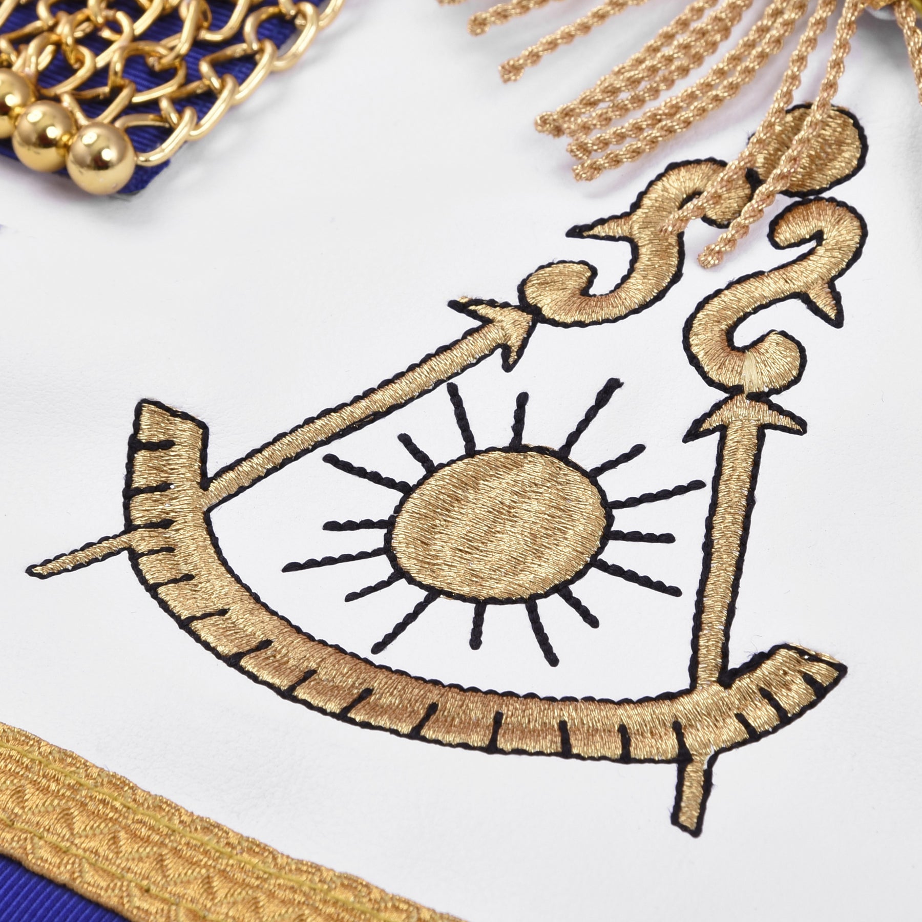 Past Master Blue Lodge California Regulation Apron - Gold Bullion With Golden Braid Fringe - Bricks Masons