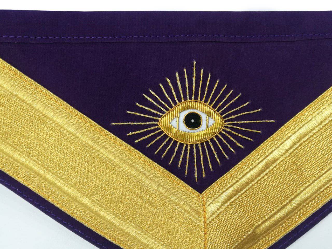 Past Master Blue Lodge Apron - Gold & Purple Hand Embroidery - Bricks Masons