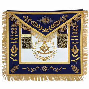 Past Master Blue Lodge Apron - Royal Blue Velvet Hand Embroidery - Bricks Masons