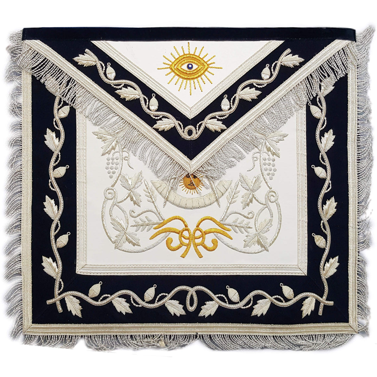Past Master Blue Lodge Apron - Silver & Gold Hand Embroidery - Bricks Masons