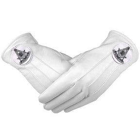 Past Master Blue Lodge Gloves - White Leather with Black Emblem - Bricks Masons