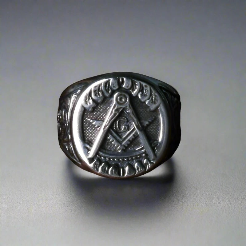 Past Master Blue Lodge Ring - 925 Sterling Silver Square & Compass G - Bricks Masons