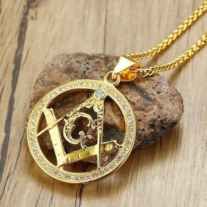 Master Mason Blue Lodge Necklace - Compass and Square G Gold