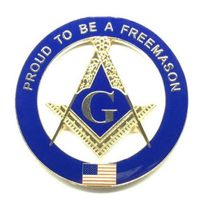 Master Mason Blue Lodge Car Emblem - Proud To Be A Freemason US Flag