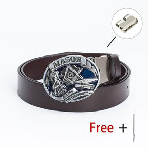 Master Mason Blue Lodge Belt - Serving The Community Square & Compass G (Coffee/Black)