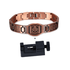 Knights Templar Commandery Bracelet - Square and Compass G/Cross Copper Magnetic - Bricks Masons